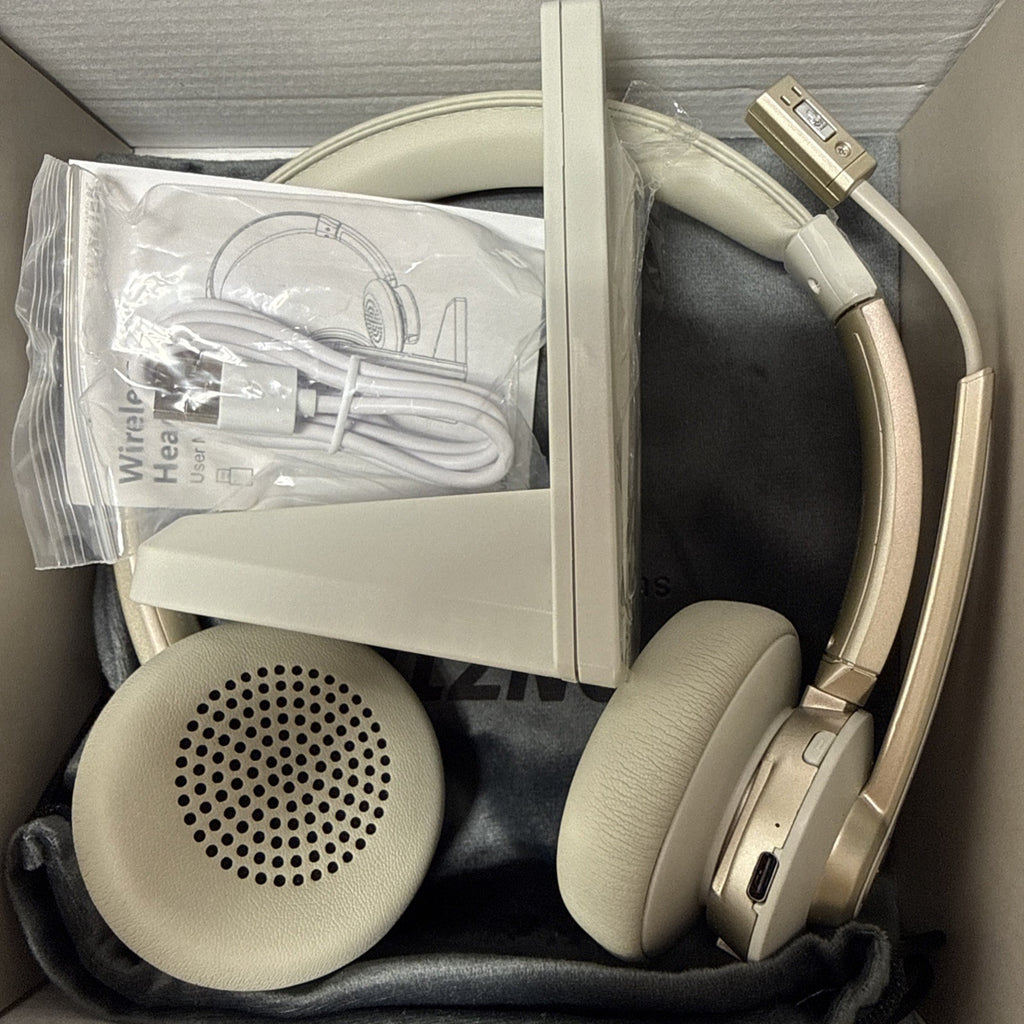 Vonztek BT786CD-BJ Bluetooth Wireless Headset Noise Cancelling Dock White Gold