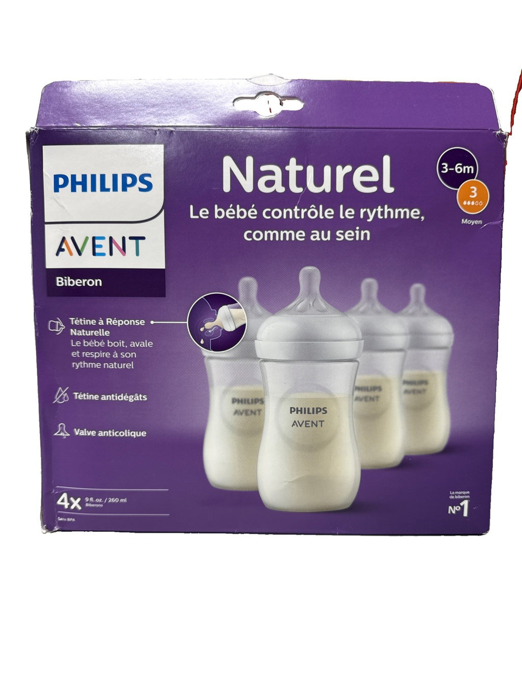 Philips Avent Natural Response Baby Bottles 4 Pack 9oz Clear SCY903/04 BPA-Free
