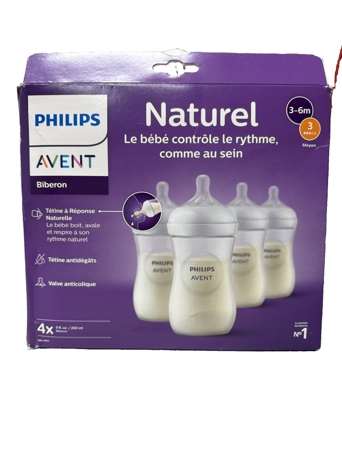 Philips Avent Natural Response Baby Bottles 4 Pack 9oz Clear SCY903/04 BPA-Free
