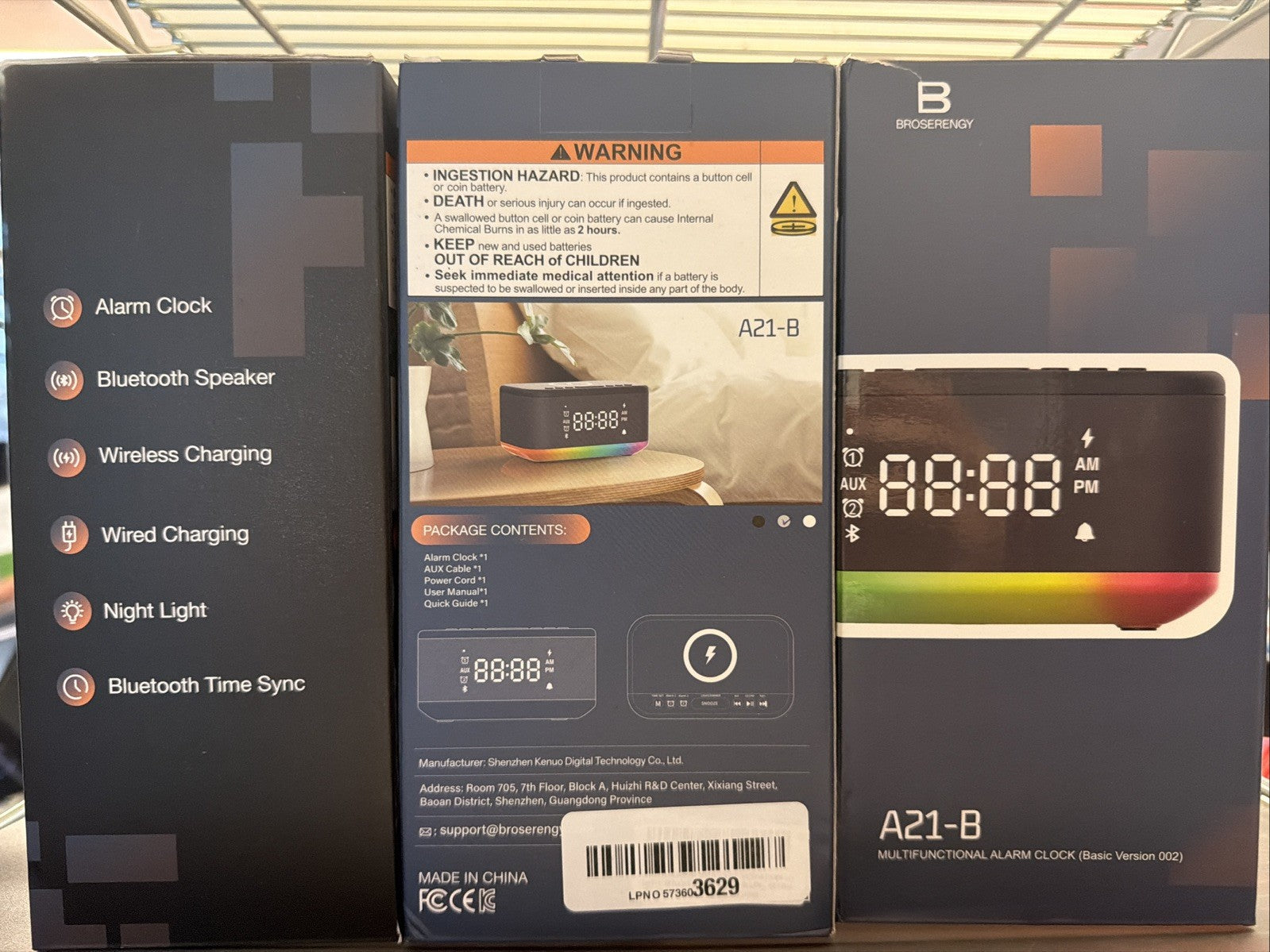 Brosenergy A21-B Alarm Clock Bluetooth Speaker Wireless Charging Light