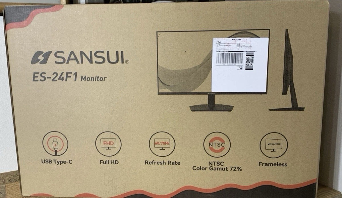 SANSUI ES-24F1, 24" 75Hz Full HD LED PC Frameless Monitor. USB Type C New In Box
