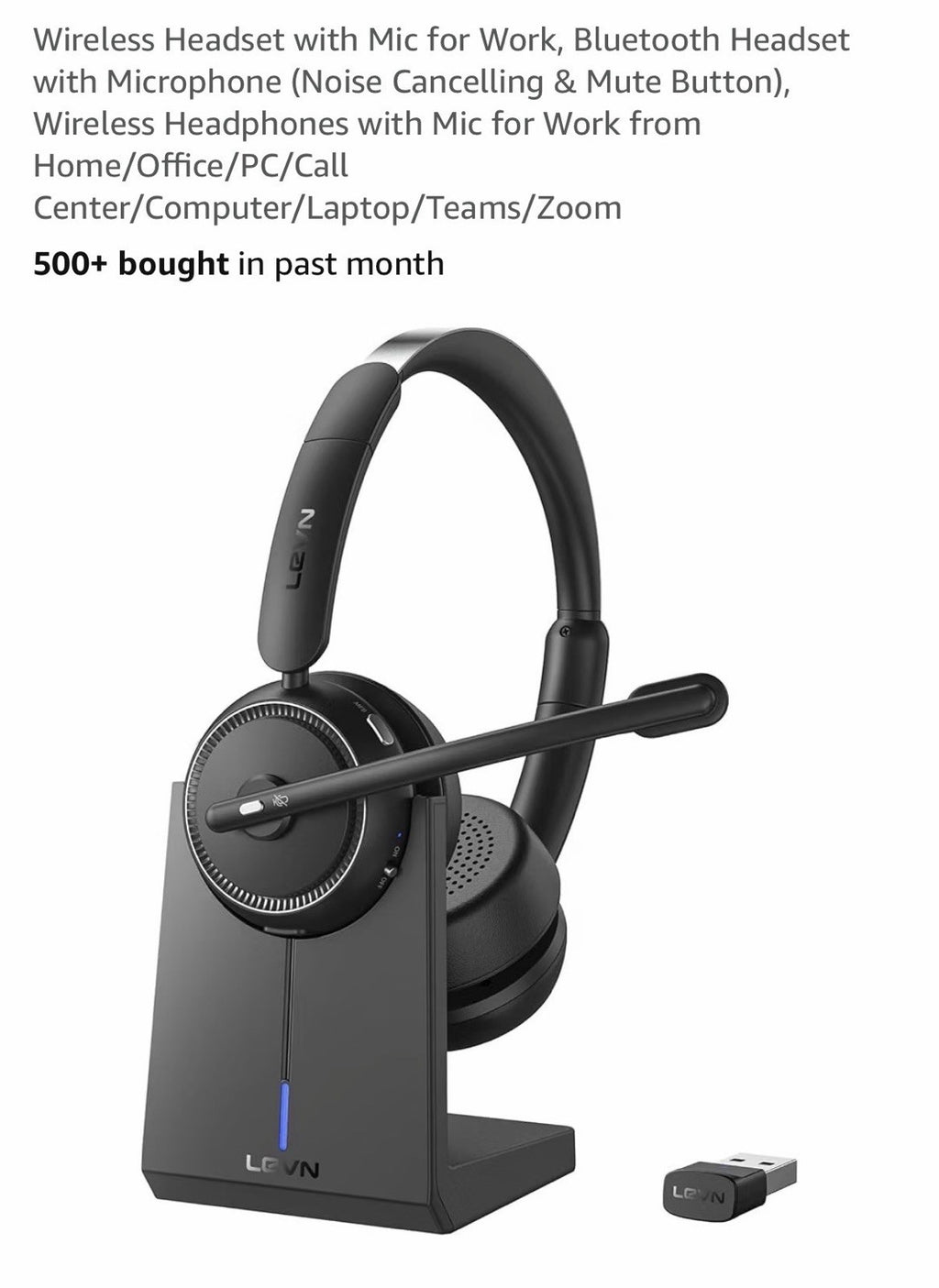 Wireless Headset with Mic for Work, Bluetooth Headset with Microphone