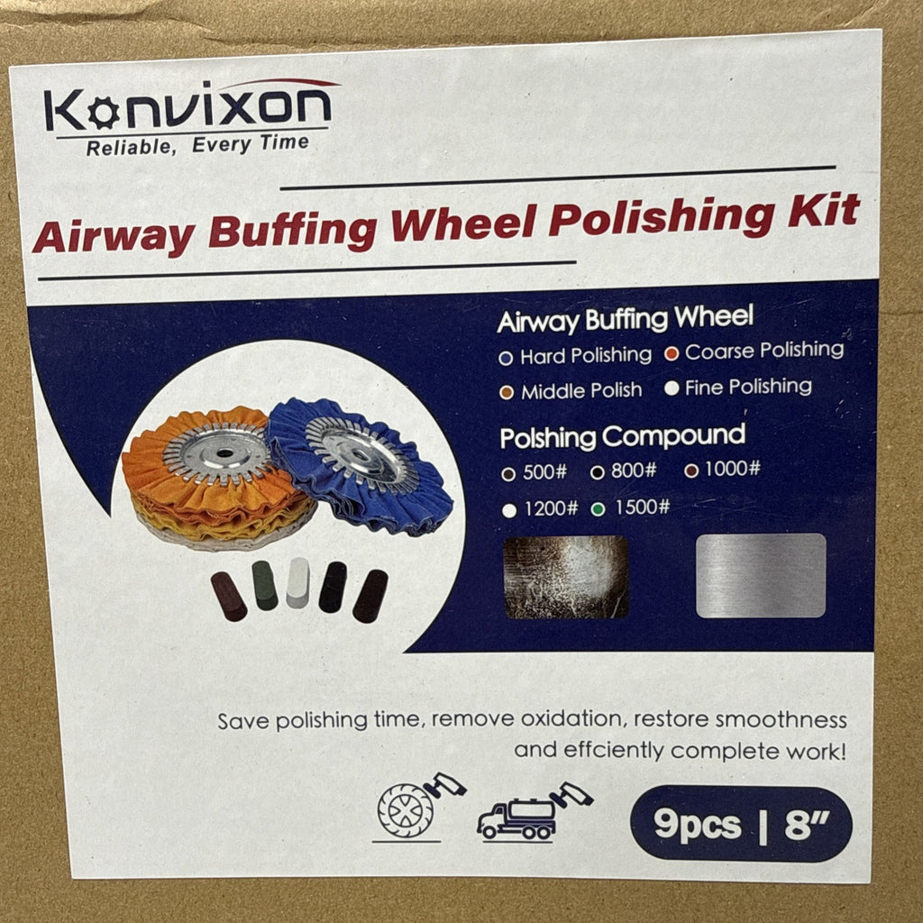 9 Pcs 8" Airway Buffing Wheel Aluminum Polishing Kit Safety Flange in Dia 5/8 in