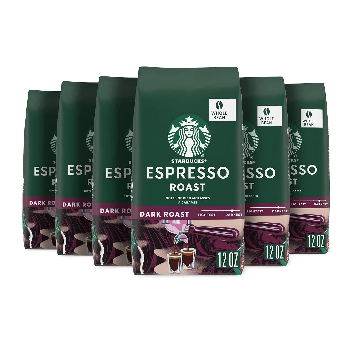 Starbucks Whole Coffee Beans, Dark Roast Hot or Iced Coffee, Espresso Roast, 12