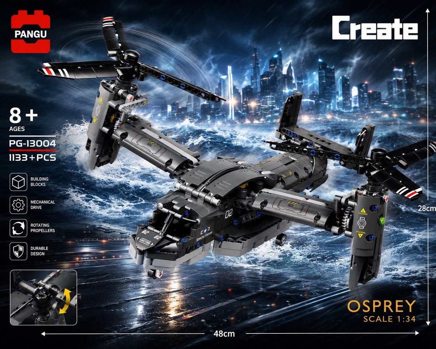 Building Blocks Sets MOC Military Osprey Helicopter Bricks Kids Toys Model 13003