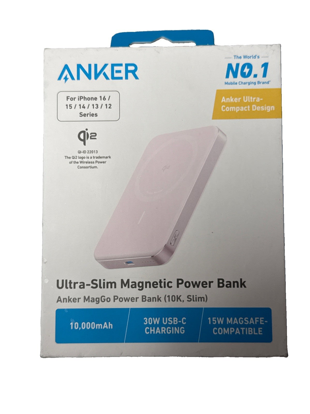 Anker MagGo Power Bank 10000mAh Slim Magnetic Battery Qi2 MagSafe Charging PINK