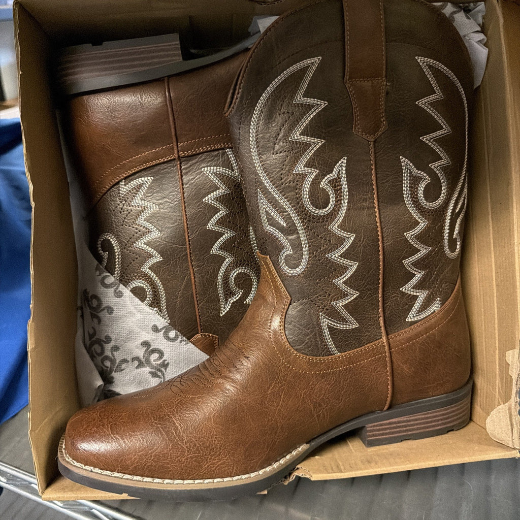 IUV Men’s Dark/Light Brown Embroidered Square Toe Western Boots Size 11.5