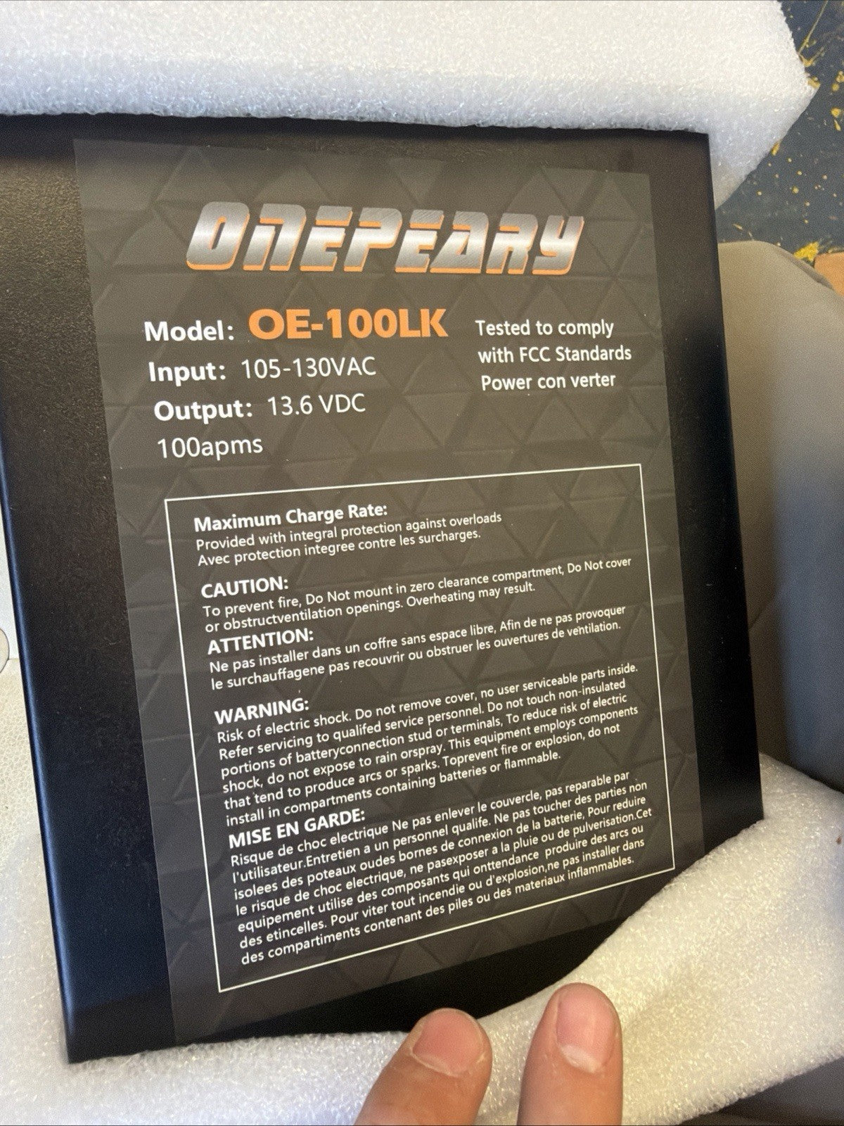 Onepeary Model: OE-75LK, Input 105-130VAC