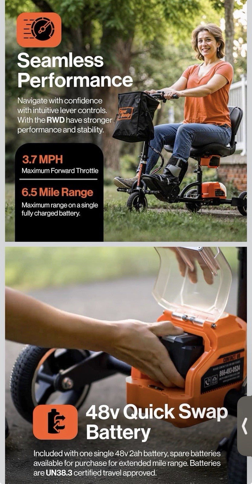SuperHandy Foldable Mobility Scooter for Adults, 3 Wheel, One Battery