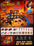 74PCS Fire Rescue DIY Track Set with Cars, Helicopter & Traffic Signs for Kids