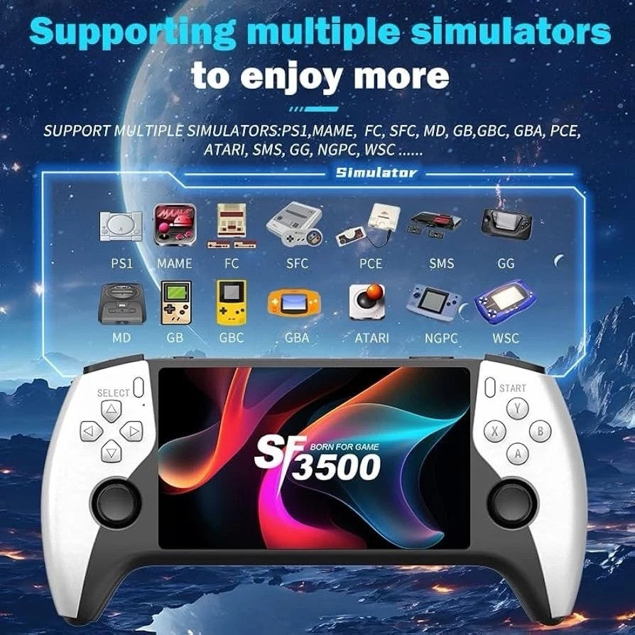 SF3500 Handheld Game Console 5" IPS Screen HDMI TV Output White/Black