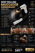 Deep Rolling Massager, 6 Speeds, 4 Heads, Quiet, Type-C Rechargeable Relief