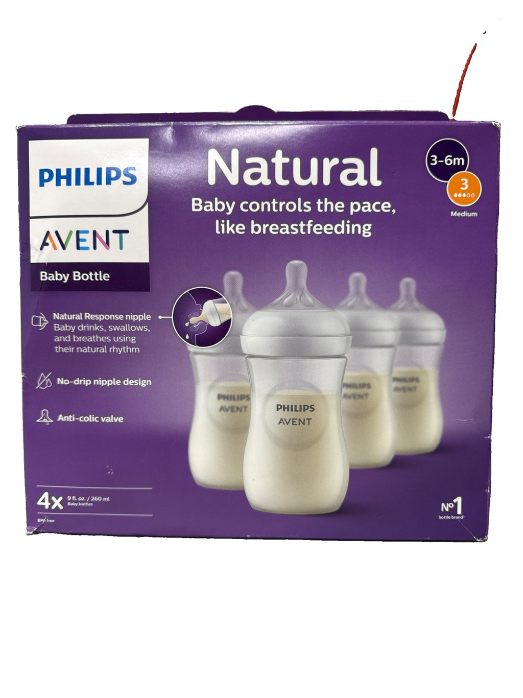 Philips Avent Natural Response Baby Bottles 4 Pack 9oz Clear SCY903/04 BPA-Free
