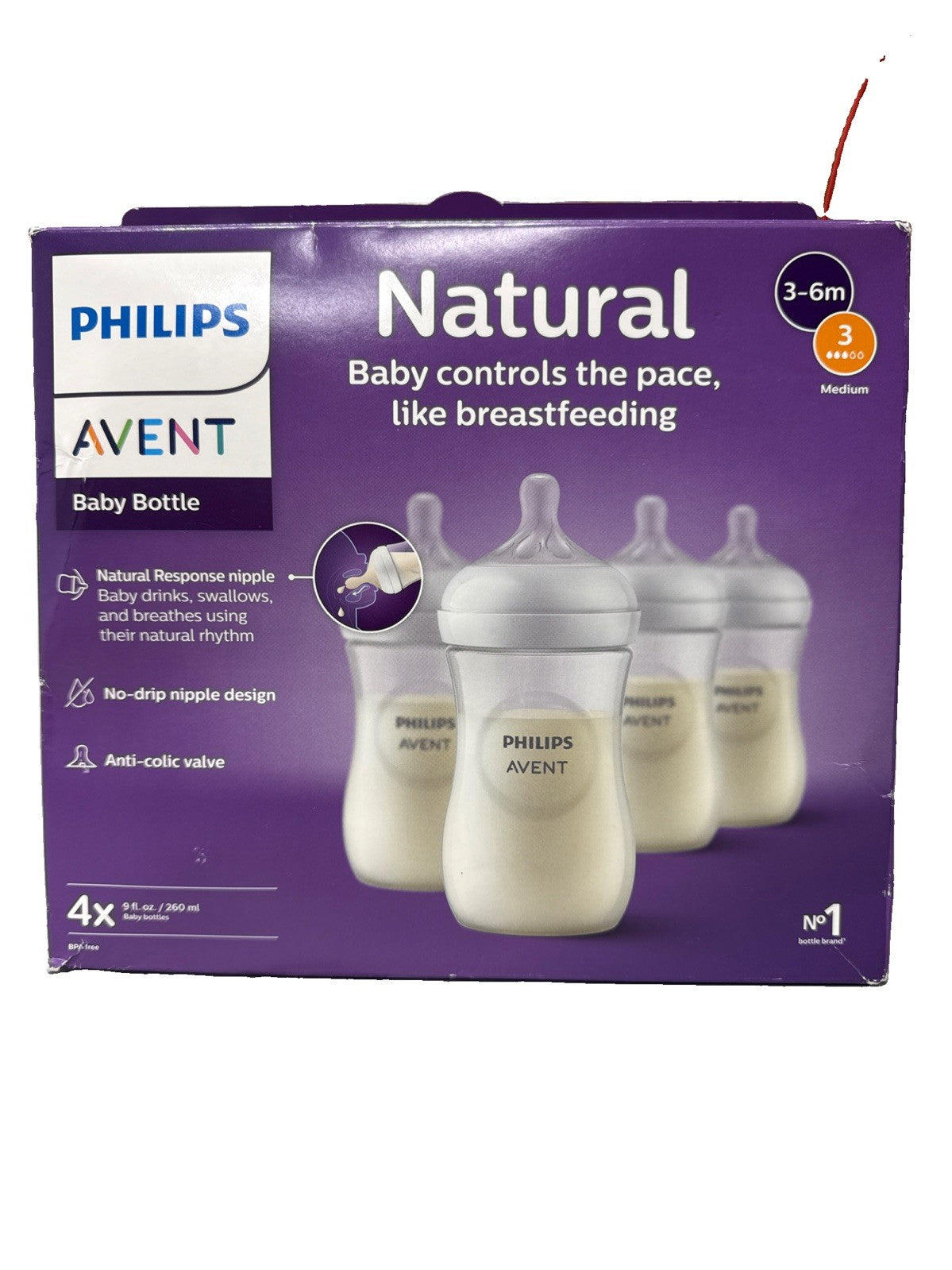 Philips Avent Natural Response Baby Bottles 4 Pack 9oz Clear SCY903/04 BPA-Free
