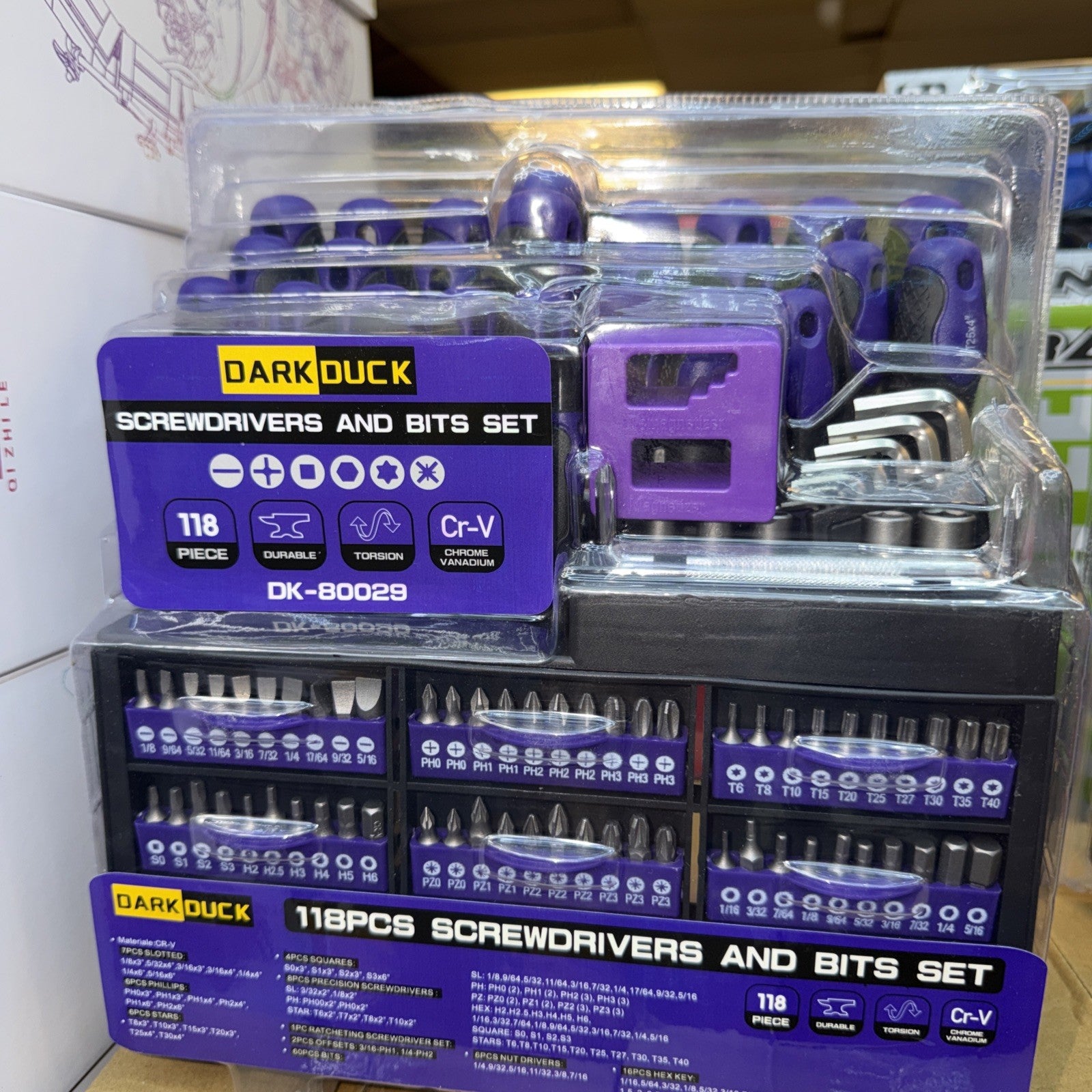 Dark Duck DK-B0028 118pc Screwdrivers & Bits Set, Cr-V, Magnetizer/Demag