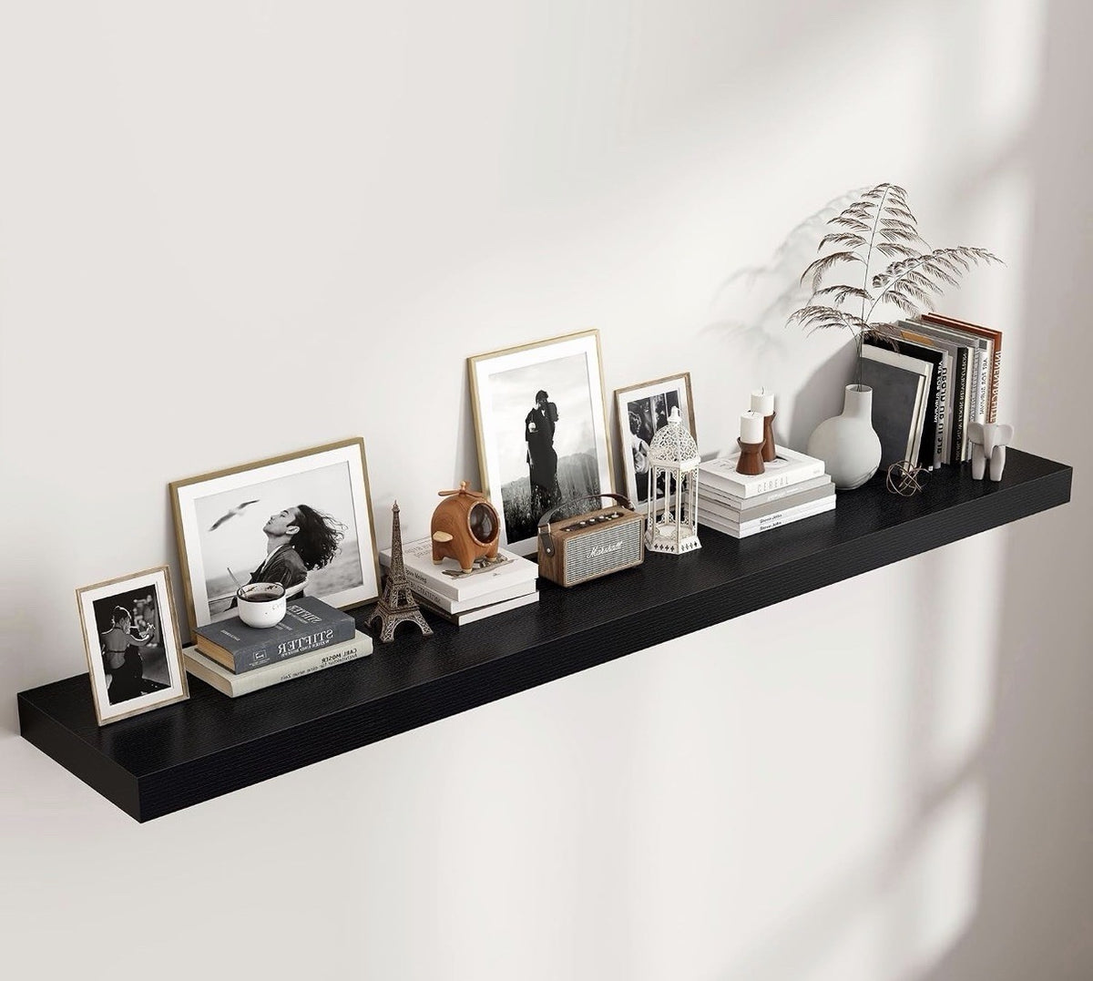 72 Inch Long Floating Shelves , 12"D Wood Grain Black Finish