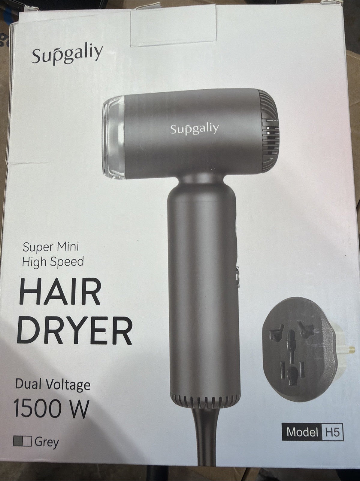 Supgaliy H5 Mini High Speed Hair Dryer Dual Voltage 1500W Gray w/ Diffuser