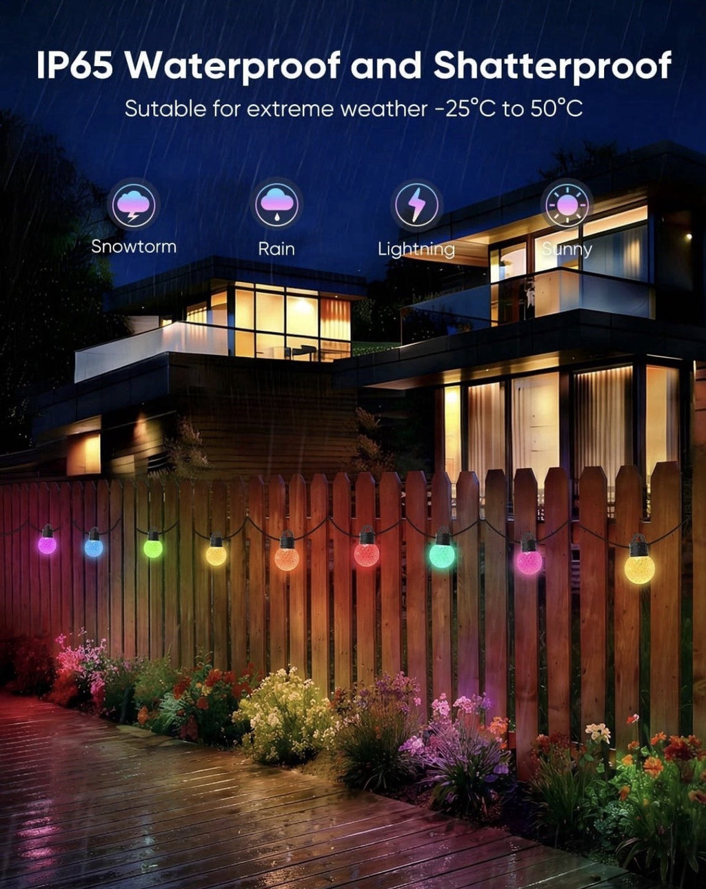 APPECK Smart 100ft Outdoor LED String Lights RGBW Color Changing Patio Alexa App