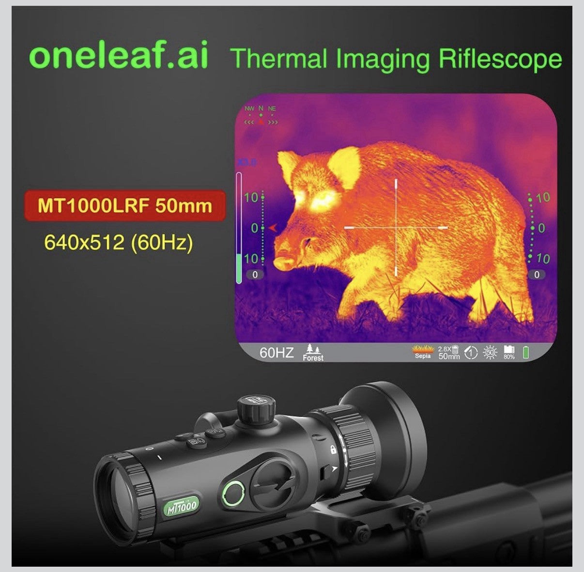 oneleaf.ai 12um 640x512 Thermal Scope, 50mm Thermal Imaging RifleScope