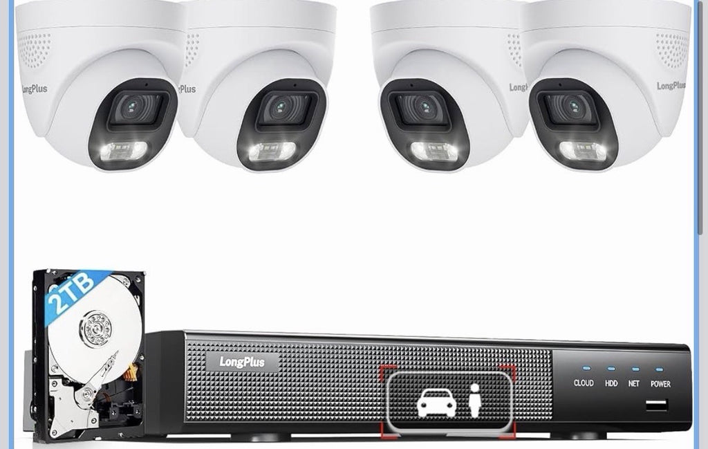 LongPlus 4K PoE Security (8)Camera System, 12MP H.265+ 16CH NVR with 4TB Hhd 