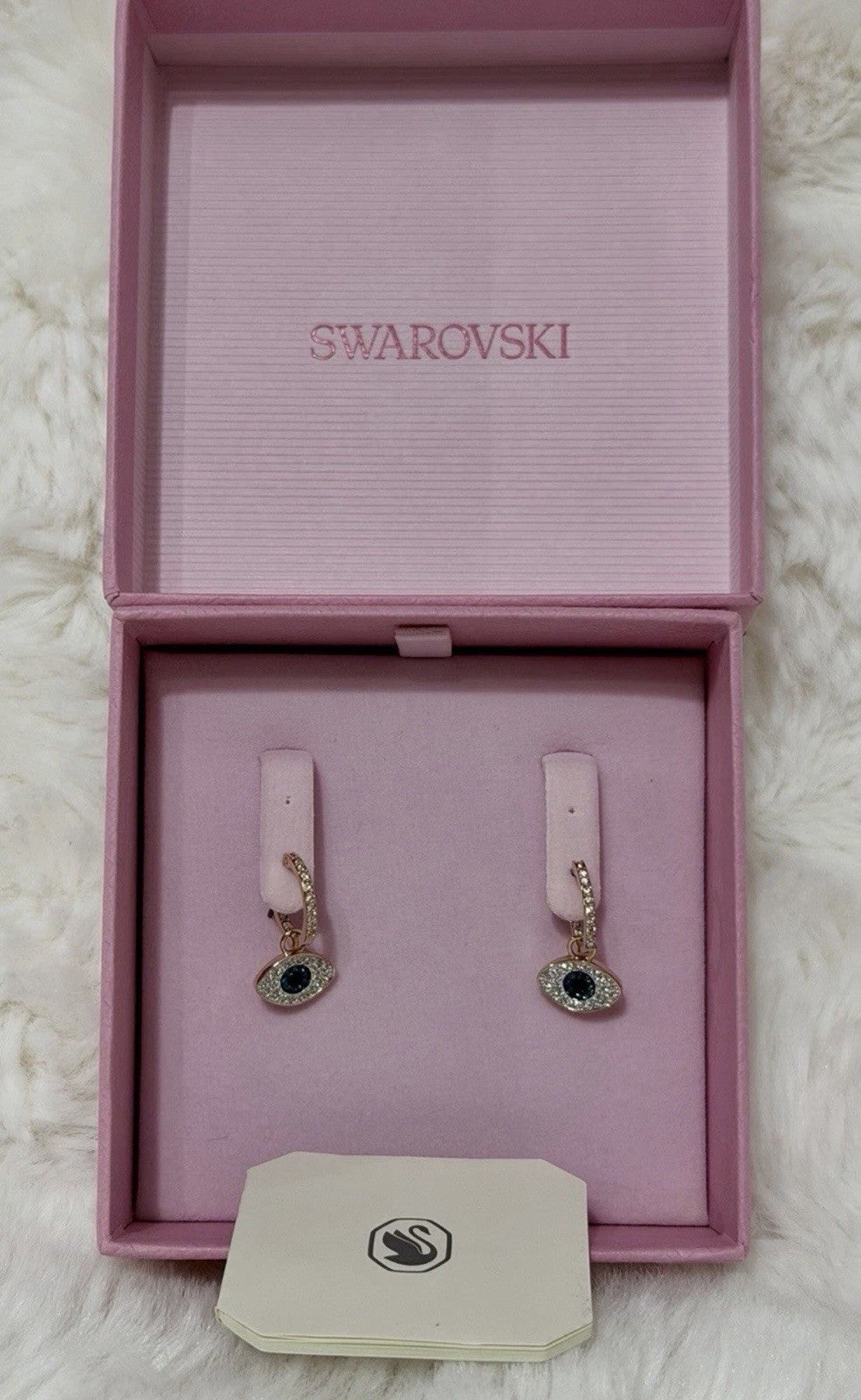 Swarovski Symbolica Hoop Earrings Evil Eye, Blue, Rose Gold-Tone Plated 5425857