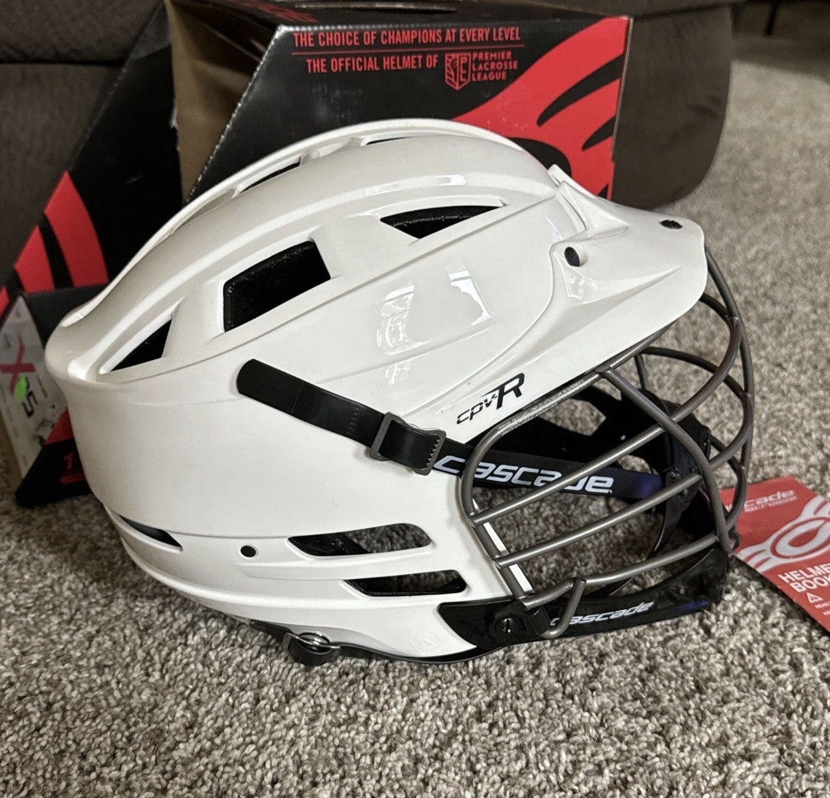 NEW Cascade CPV-R Chrome White Black Lacrosse Helmet Black Face Mask Size S/M