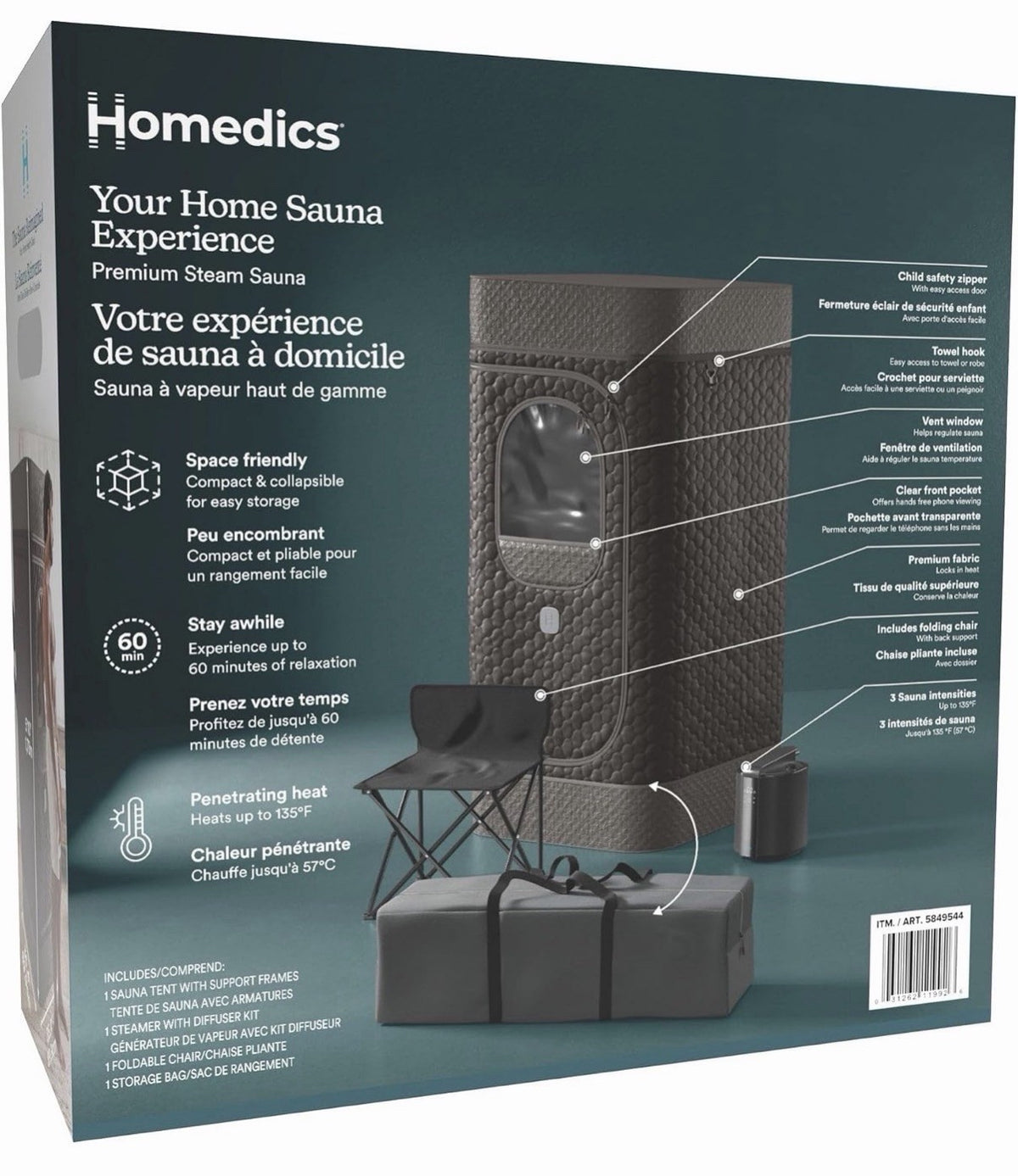 Brand New HOMEDICS Premium Steam Sauna Kit, Black SPE-SN400-BK