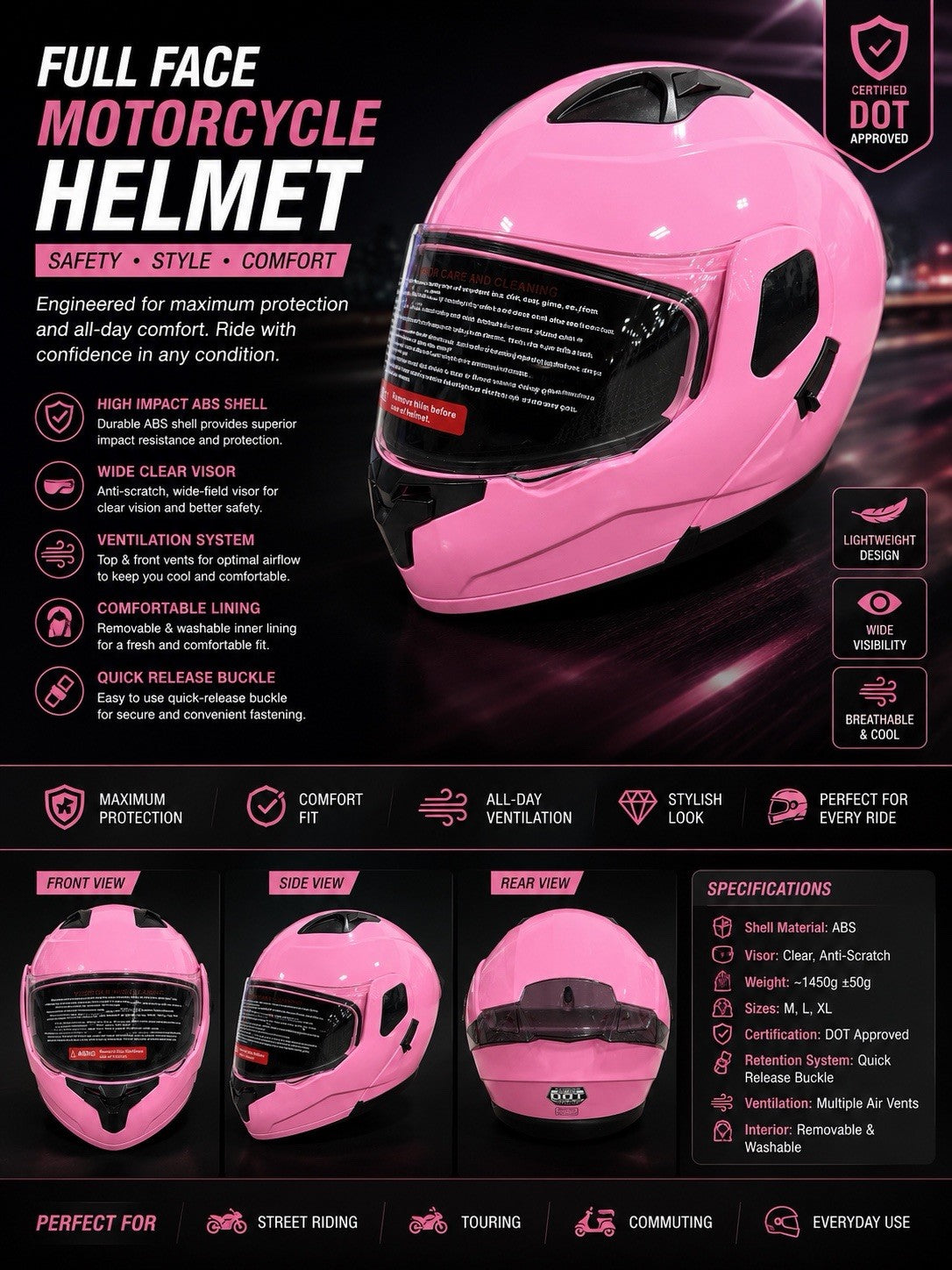Sanqing Motorcycle Helmet CH-103 DOT FMVSS NO.218 CERTIFIED Full Face New Medium