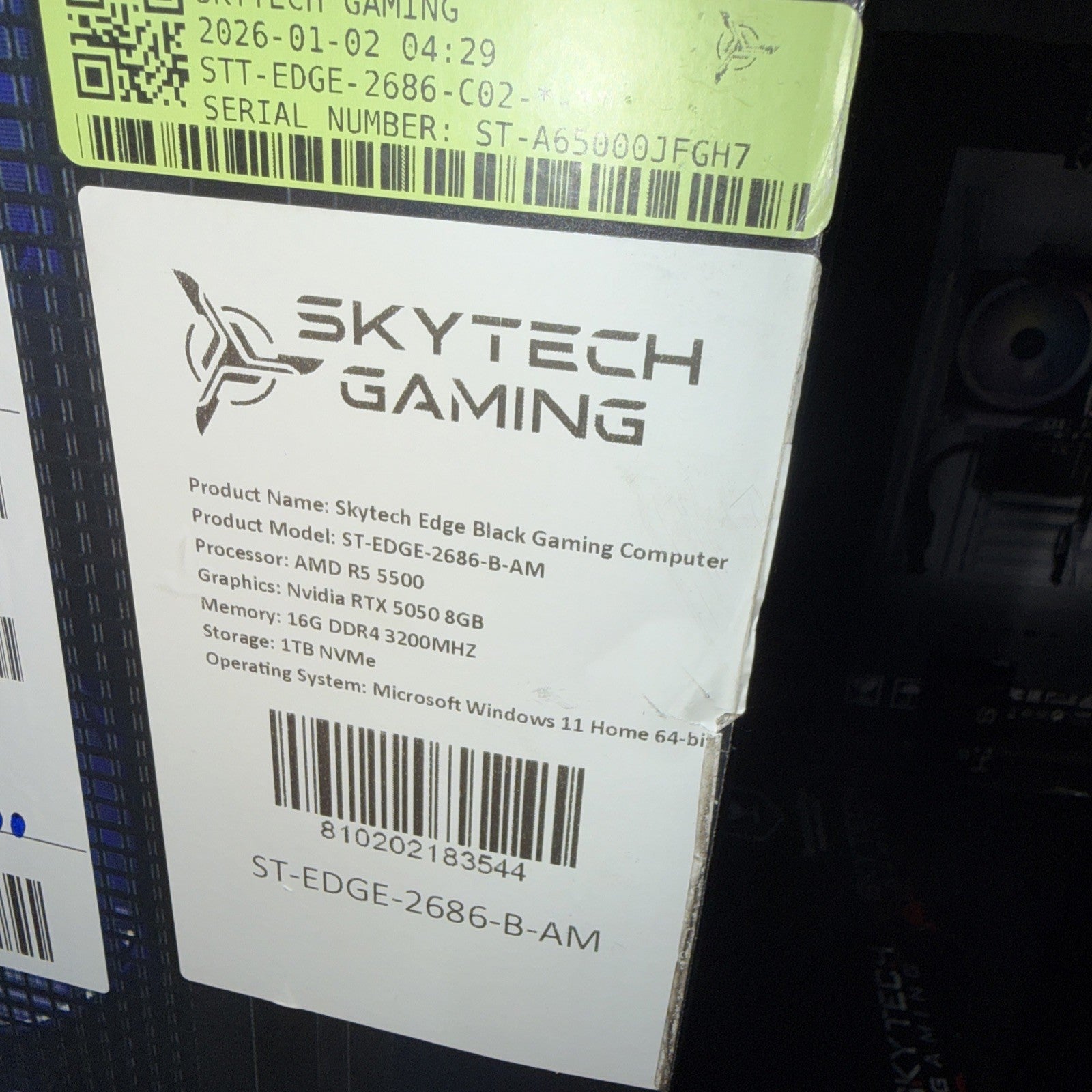 2 Skytech Gaming Edge Desktop PC, Ryzen 7 5700 3.7 GHz (4.6GHz