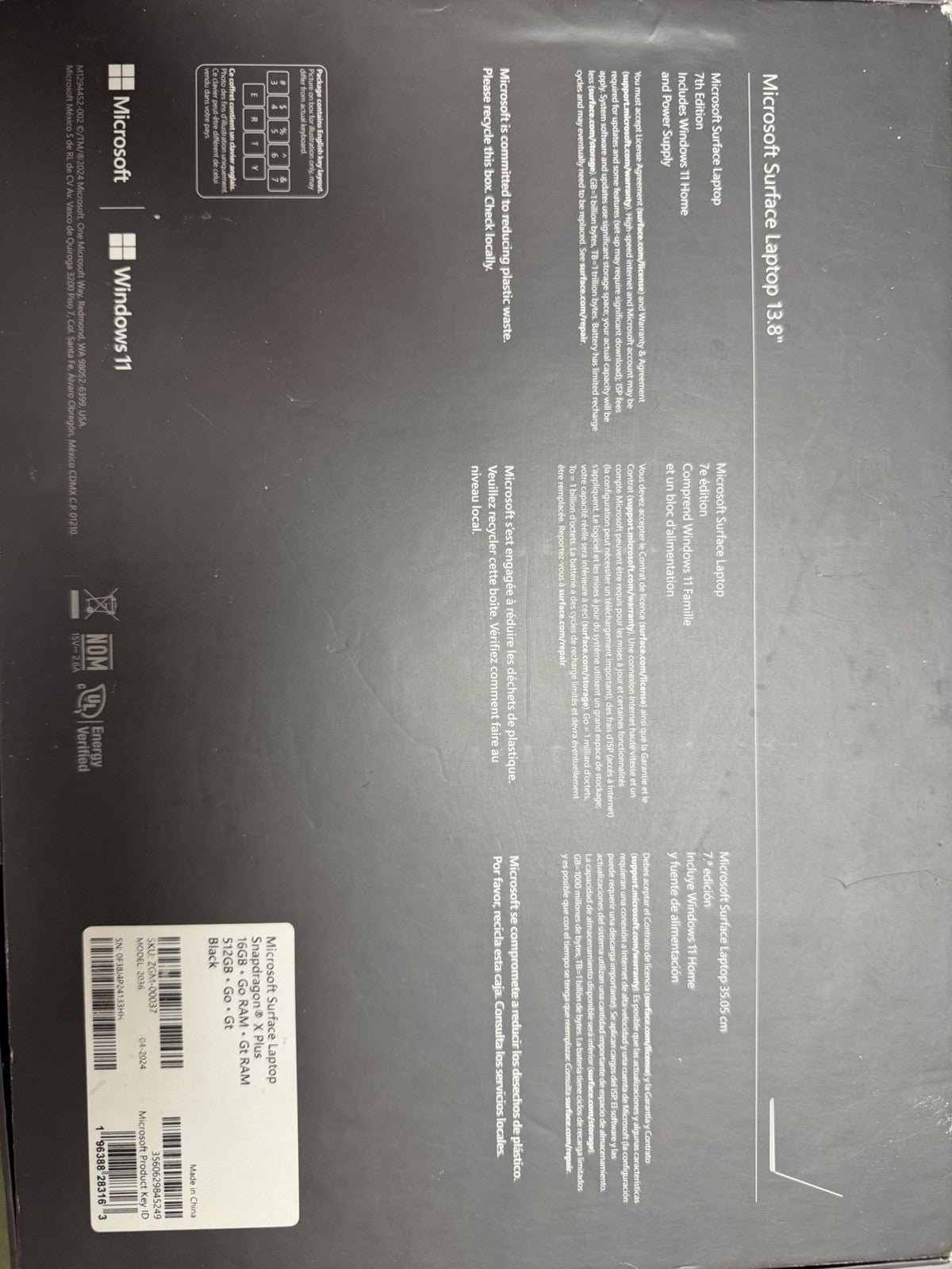 Microsoft Surface Laptop 13.8” Snapdragon X Plus, 16GB RAM, 512GB SSD, Black