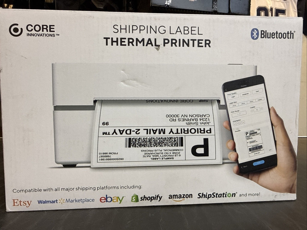 Core Innovations SHIPPING LABEL THERMAL PRINTER, Bluetooth, Wireless, 4x6 Labels