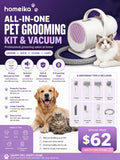NIB Homeika Dog Grooming Kit & Vacuum Suction 99% Pet Hair, Dog Hair Vacuum H017